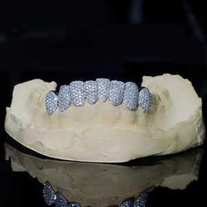 Grillz Hip Hop de Luxe Entièrement Sertis de Micro-Pavés Moissanite, Finition Personnalisée, Plaqué Rhodium, en Argent, Unisexe, Bijoux pour Dents - Product Image 3