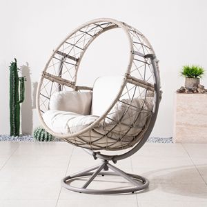 Outdoor and Indoor 4-in-1 Cushioned Swing Chair with Metal <b>Frame</b> and Wicker <b>Grey</b> Hanging Chair for Patio - Product Image 1