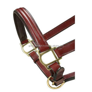 Cabestro de caballo de cuero cosido triple ecuestre con acolchado cómodo y herrajes de latón ajustable sólido Tamaños personalizados - Product Image 6