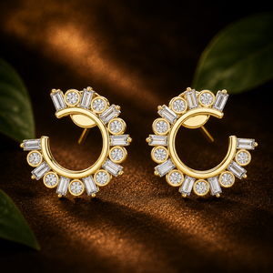 Art Deco Baguette Lab Grown Diamond Round Bezel Screw Back <b>Earrings</b> CVD 14K 18K <b>Solid</b> Gold Fine Jewelry For Women Wedding Gifts - Product Image 1