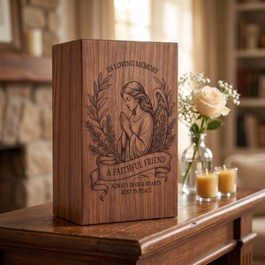 Wooden <b>Memorial</b> Urn Keepsake <b>Box</b> Engraved Angel Cremation Ash Holder Remembrance Gift for Home Shrine - Product Image 1