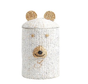 Cesta de Almacenamiento de Jacinto de Agua con Forma de Oso Blanco y Tapa, Organizador de Juguetes Tejido con Forma de Animal para Decoración de Habitación Infantil - Product Image 1