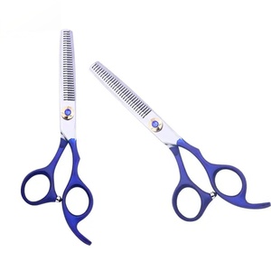 Ciseaux professionnels à effiler les cheveux en acier inoxydable, pour droitiers, manche long en plastique bleu, pointe affûtée, qualité A+, Ryzer Studio - Product Image 6