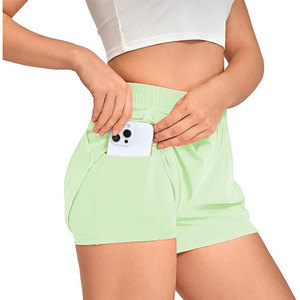 Shorts de sport pour femmes à taille haute élastique vert menthe, fluides, respirants, à séchage rapide, en polyester, pour la course et l'entraînement - Product Image 3