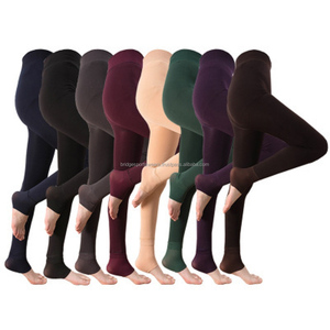 Leggings de yoga pour femmes, taille mi-haute, en polaire vintage, longueur genou, couleur unie, tricotés, grande taille, chauds pour l'hiver - Product Image 2