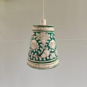 Abat-jour en métal contemporain peint à la main, motif floral ethnique et oiseaux, couvercle décoratif pour lampe de table, décoration intérieure, lampe en tissu - Product Image 2