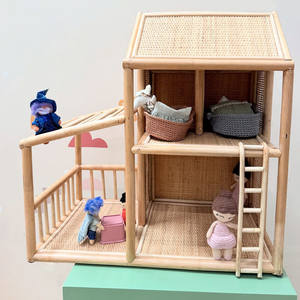 Casa de muñecas en miniatura hecha a mano de ratán, casa de juegos para niños, accesorios para muñecas - Product Image 1