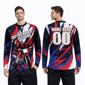 เสื้อเจอร์ซีย์มอเตอร์ครอสแบบกำหนดเองพร้อมชื่อและหมายเลข เสื้อแข่งรถวิบากสำหรับผู้ชาย แขนยาว MX ออฟโรด เอนดูโร่ ATV มอเตอร์ไซค์ - Product Image 1