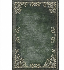Tapis d'intérieur vintage à poils plats, motif feuille, en laine/soie, fabriqué à la machine, tufté à la main, avec bordure verte, antidérapant en latex, pour chambre et salon - Product Image 4
