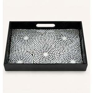 Plateau de service rectangulaire en bois noir fait main avec incrustation de mosaïque en nacre, design luxueux, pour la décoration de l'hôtel et de la maison - Product Image 3