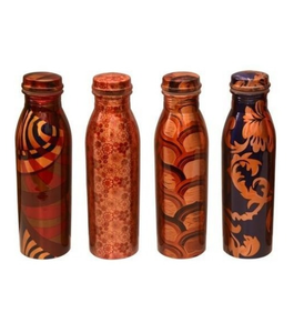 Botella de Agua de Cobre Puro con Diseño Moderno y Estampado en Esmalte, Color Oro Rosa, 4 Piezas, Nueva Artesanía - Product Image 1