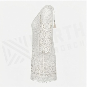 NORTH APPROACH Women's <b>White</b> Crocheted V-Neck Swimdress With Floral <b>Lace</b> Pattern And Tassel Hem Regular Fit - Product Image 3