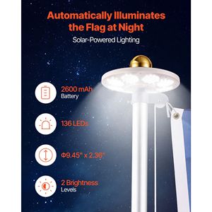 Kit Asta Portabandiera Sezionale in Alluminio Rinforzato da 6 Metri con 136 Luci Solari a LED per Esterni e Giardini - Product Image 3