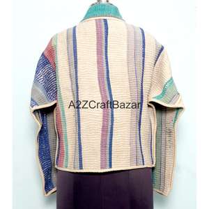 Veste tricotée réversible en coton 100% faite à la main, multicolores, écologique, design Kantha vintage - Product Image 5