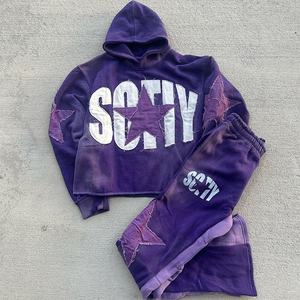 Ensemble de survêtement deux pièces personnalisé, broderie vintage, pour hommes, style streetwear, avec tissu de haute qualité - Product Image 1