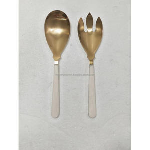Stainless Steel Salad Server Premium Cutlery <b>Sets</b> Silver & Gold Finish Dishwasher Safe Eco Friendly Salad Spoons <b>Sets</b> - Product Image 2