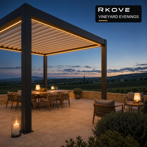 Pérgola independiente para exteriores RKove de 5*6 m para hostelería y gastronomía en viñedos europeos, pérgola con lamas motorizadas. - Product Image 1