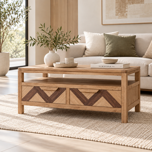 Colección SOHO, Estante Abierto Moderno de Madera con Frentes de Cajones en Chevron, Mesa de Centro de Madera para Muebles de Sala de Estar - Product Image 1