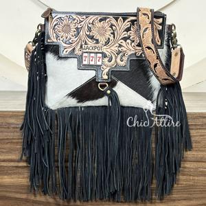 Bolso Bandolera de Cuero con Flecos y Diseño Floral, Hecho a Mano con Cuero Genuino de Vaca, Diseño Personalizado para Mujer - Product Image 1