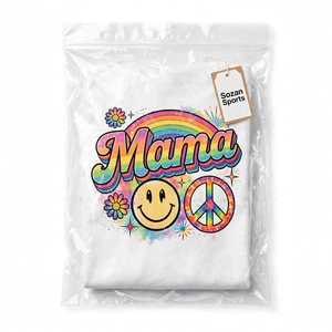 <b>Women's</b> <b>White</b> Jersey Short Sleeve Crew Neck <b>T</b>-<b>Shirt</b> Retro Rainbow Mama Graphic with <b>for</b> Face and Peace Sign - Product Image 3