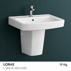 LORAS <b>SET</b> Wall Mount Rectangular Pedestal Washbasin Drainer Single Hole Lever Faucet Minimalist Design Easy Clean <b>Hand</b> <b>Washing</b> - Product Image 2