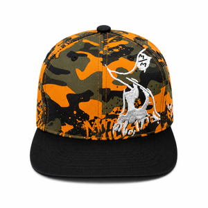 Gorra Snapback de 6 Paneles con Camuflaje Naranja y Logotipo de Escorpión Bordado en Blanco, Estilo Urbano Unisex - Product Image 4