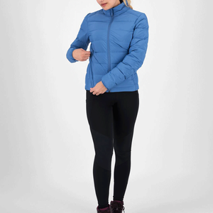 Chaqueta de plumón para mujer, azul sólido, con cuello alto, manga larga y cremallera. - Product Image 4