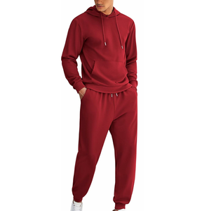 Ensemble de survêtement respirant rouge 2 pièces : Sweat-shirt et pantalon de jogging en molleton de coton pour l'hiver – Tenue de sport et d'entraînement - Product Image 1