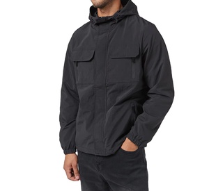 Chaqueta Cortavientos Anorak Impermeable Negra con Efecto Arrugado, Chaqueta Cortavientos Informal de Color Sólido para Hombre, Tallas Grandes - Product Image 2