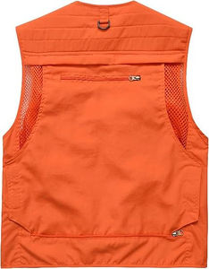 Chaleco Táctico Multibolsillos Naranja para Hombre, Cierre de Cremallera, Transpirable, Chaleco Utilitario para Exteriores, Deportivo, 100% Algodón, Ropa de Verano - Product Image 2