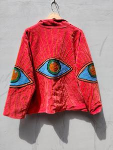 เสื้อแจ็คเก็ตสีเหลืองปักลายตาแบบกำมะหยี่หลากสี งานแฮนด์เมด ทรงเปิดด้านหน้า แขนยาว คอตั้ง สำหรับฤดูใบไม้ผลิ ผู้หญิง ทรงปกติ - Product Image 6