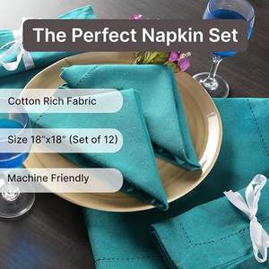 Servilletas de Algodón para Cena de 18 x 18 Pulgadas, Suaves, Absorbentes y Cómodas - Ideales para Eventos y Uso Regular - Azul Cielo - Product Image 1
