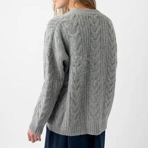 Women's Knitted V-Neck <b>Cardigan</b> Long Sleeve Solid Color Button Front Casual Top <b>Thick</b> Warm Autumn Wear - Product Image 2
