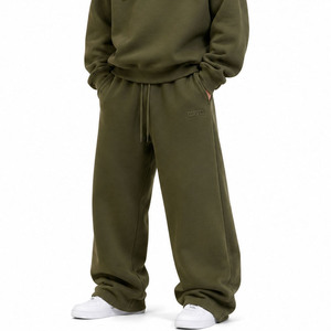 Conjuntos de Ropa Urbana Unisex Verde Oliva: Sudaderas Extra Grandes con Logotipo 3D en Relieve Personalizado y Pantalones Deportivos Anchos de Algodón Grueso - Product Image 5