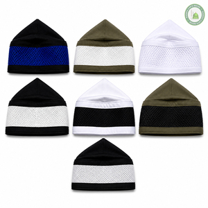 Chapeau de prière islamique Kufi multicolore en coton de qualité supérieure, couleur unie, respirant, tissu en maille extensible, ethnique - Product Image 6