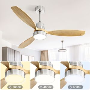 52-Inch Integrated LED <b>Ceiling</b> <b>Fan</b> <b>with</b> Light and <b>Remote</b> Control Solid Wood Blades for Living Room Use - Product Image 3