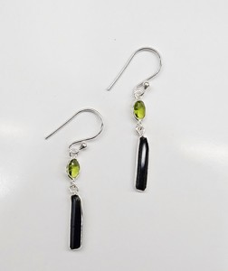 Handmade 925 Sterling Silver Black <b>Tourmaline</b> & Peridot Drop Dangle <b>Earrings</b> Minimalist Modern Artisan Jewelry - Product Image 5