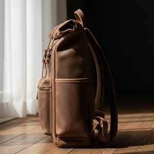 Multi Pocket Genuine Leather Roll Top <b>Backpack</b> Functional Travel Rucksack 15 Inch <b>Laptop</b> Bag For Business LRTB-0118 - Product Image 3