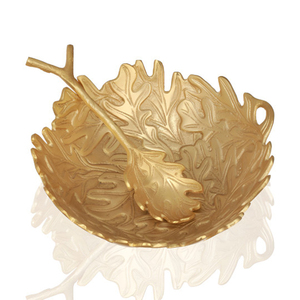 Bol de service de luxe en métal doré avec cuillère en forme de branche et motif en relief pour la décoration de table, service de cuisine créatif - Product Image 2