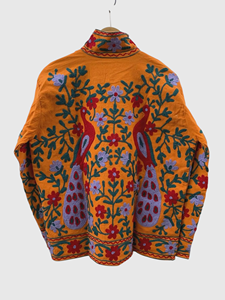 Veste en coton brodée pour femmes grandes tailles, col mandarin, manches chauve-souris, motif floral, broderie à la main, style printemps - Product Image 4
