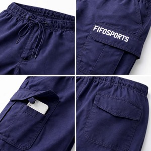 Pantalones Cortos Cargo para Hombre con Logotipo Personalizado, Azules, Multibolsillos, Casuales, con Cordón, para Verano, al por Mayor - Product Image 3