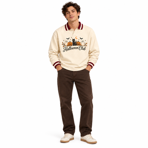 Sudadera Polo Gráfica de Halloween para Hombre, Manga Larga, Cuello y Puños a Rayas en Contraste, Camisa Casual Tipo Pullover, Ropa al por Mayor - Product Image 1