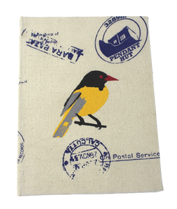 Multi Color Bird Being Screen Printed On The Cotton Canvas Along With Some Old Fashioned Postal Chops & Stamps <b>Notebook</b> - Product Image 1