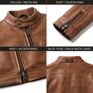 Chaqueta de Cuero Premium para Hombre, Estilo Café Racer, de Piel de Vacuno Granulada, Corte Ajustado Vintage, Resistente al Viento, Sostenible, con Logotipo OEM Personalizado - Product Image 4