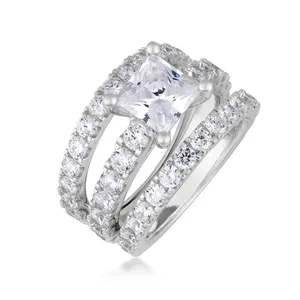 แหวนแต่งงานเพชรเจ้าหญิงทรงเหลี่ยม 3 วง ชุด 3 วง ยี่ห้อ EtherStar Jewels เพชรเพาะเลี้ยง น้ำหนักรวม 6.00 กะรัต ทองคำขาว 18K ระดับความสะอาด E VS ได้รับการรับรองจาก IGI ประดับเพชรแบบ Pave Eternity - Product Image 2