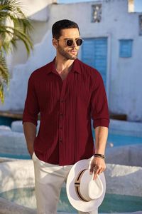 Chemises décontractées pour hommes à boutons, chemise en lin à manches longues, chemise de plage texturée tendance pour l'été - Product Image 2