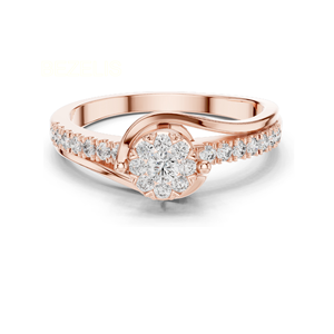 Anillo de oro rosa con halo de diamantes cultivados en laboratorio y accesorios de tallo lateral extendido, joyería de alta moda brillante, regalos. - Product Image 2