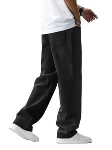 Jeans de Mezclilla Negros de Pierna Recta para Hombre, Cintura Media, Corte Holgado, Estilo Casual de Algodón, para Otoño - Product Image 6