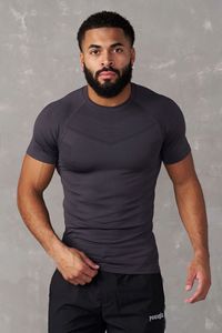 T-shirt de sport pour homme, coupe ajustée, col rond, manches longues, séchage rapide, haute élasticité, jersey en spandex/polyester, uni, sportif, fitness, cyclisme, 320g - Product Image 3