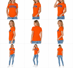 เสื้อยืดคอกลมแขนสั้นผ้าฝ้ายเจอร์ซีย์สีส้มคุณภาพสูงสำหรับผู้หญิง สวมใส่สบาย ระบายอากาศได้ดี พิมพ์ลาย - Product Image 6